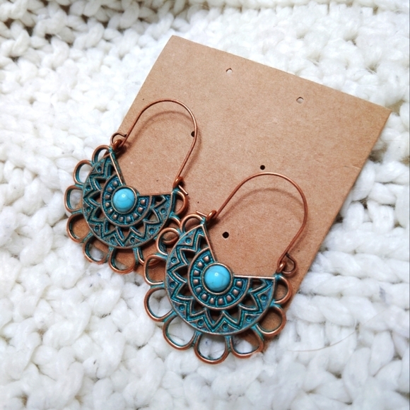 2 for 25$ Bohemian Copper and Turquoise Earrings - Picture 1 of 3